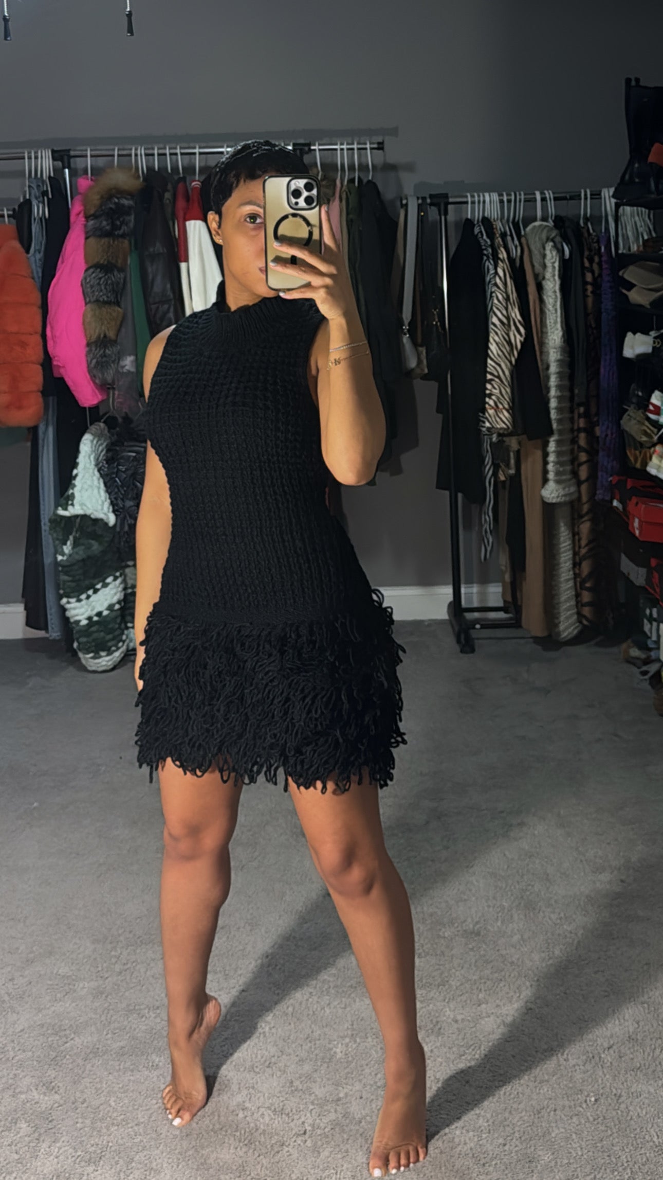 The "Fringed Sweater" Dress (Black)